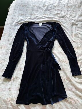 Francesca’s Blue Rain Dark Blue Velvet Wrap Dress